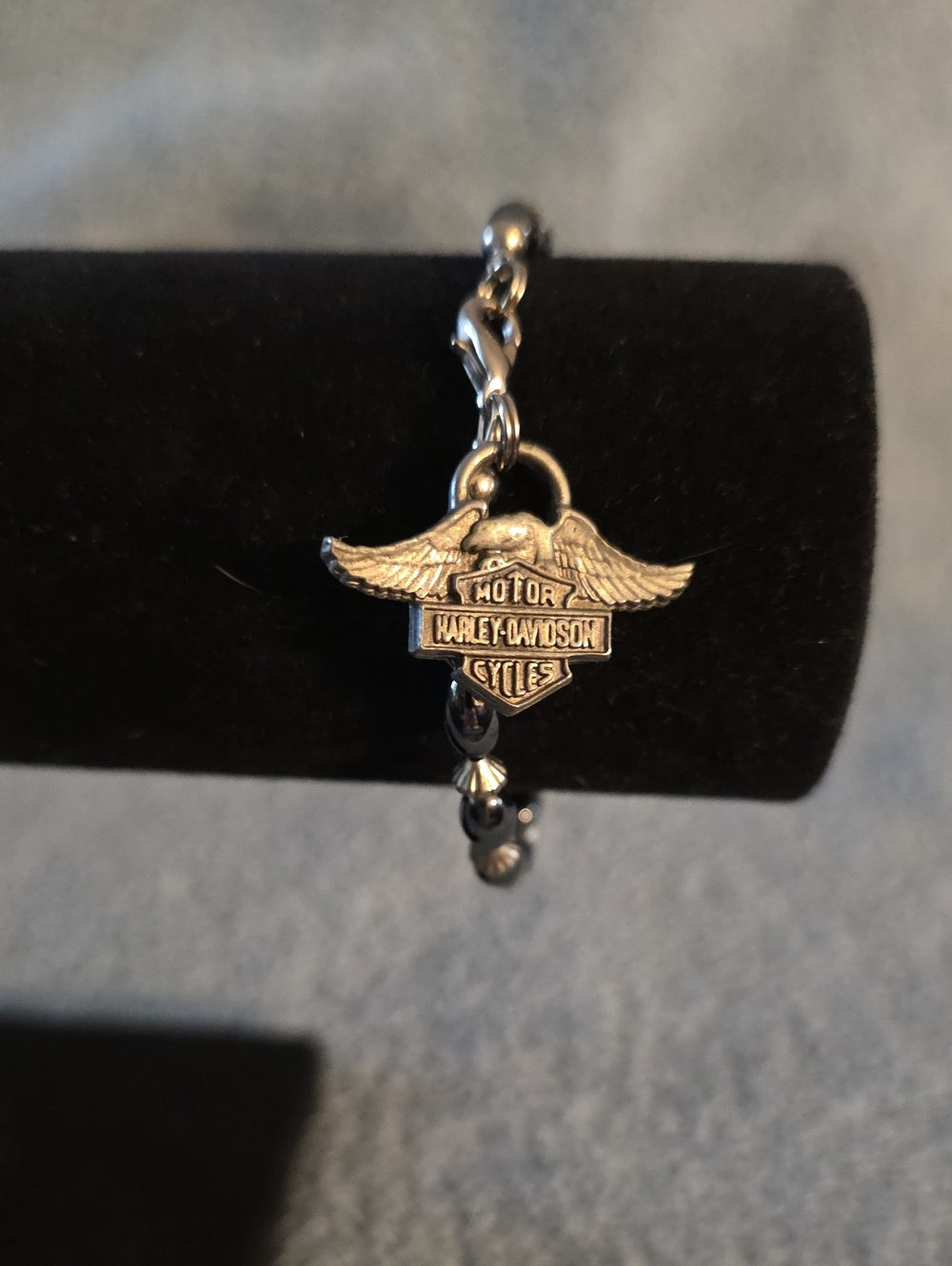Harley-Davidson Silver Tone Winged Bar & Shield Charm Bracelet